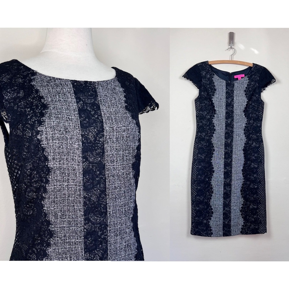 vintage y2k Betsey Johnson dress Tweed lace overlay shift Sheath Cocktail Party